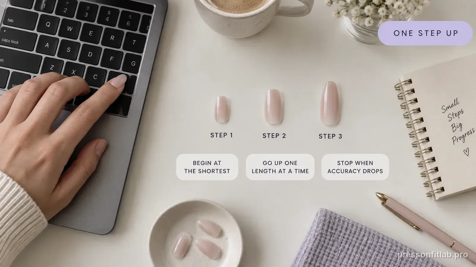 Step detail illustration: Start short, then increase one step.