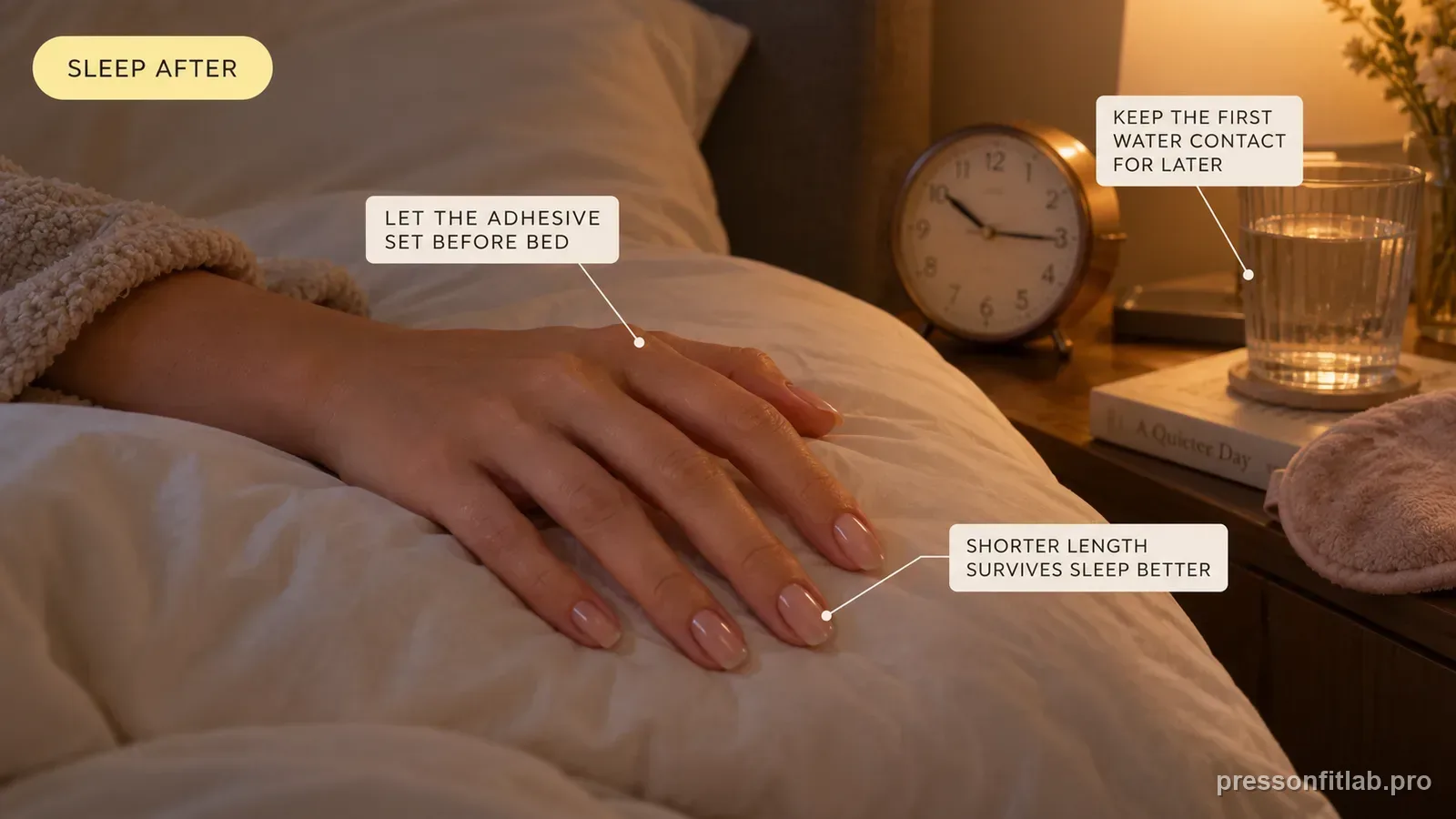 Annotated press-on fit diagram for: Can You Sleep Right After Applying Press-On Nails.
