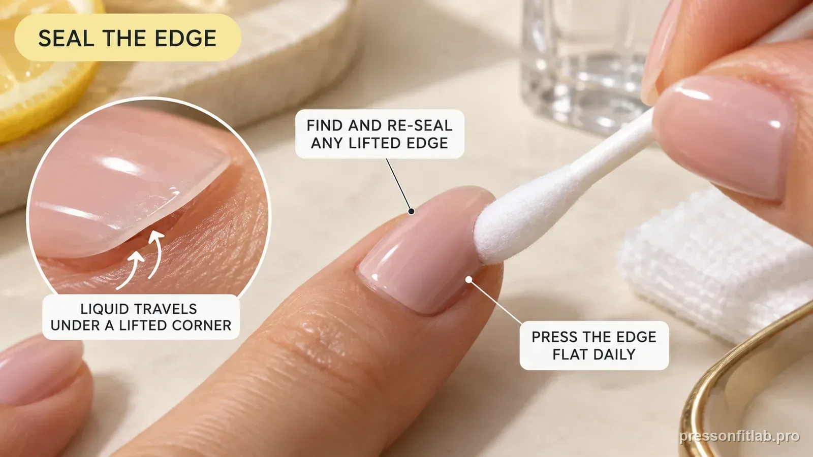 Step detail illustration: A lifted edge creates the vulnerable route.