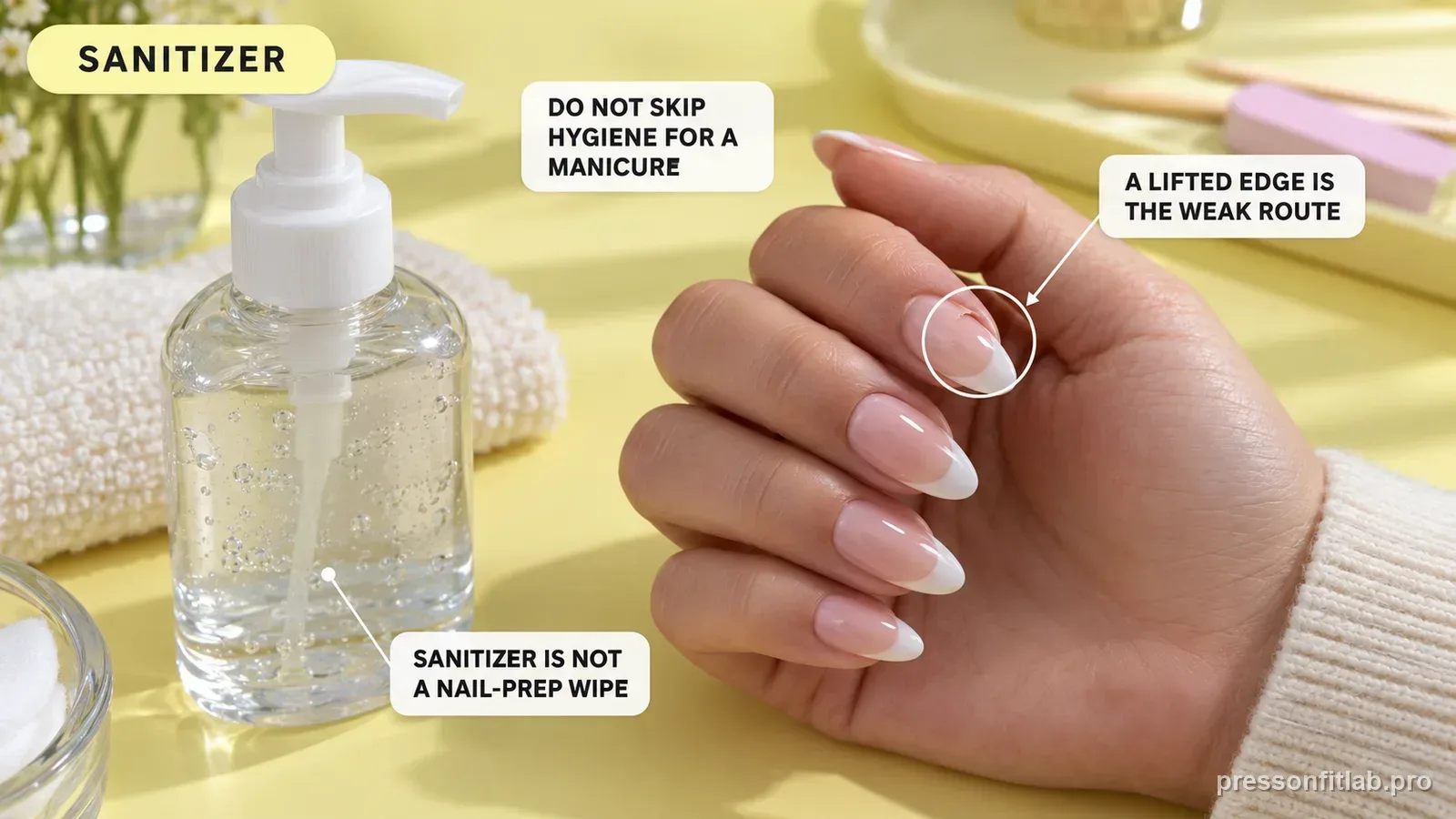 Annotated press-on fit diagram for: Does Hand Sanitizer Weaken Press-On Nail Glue.