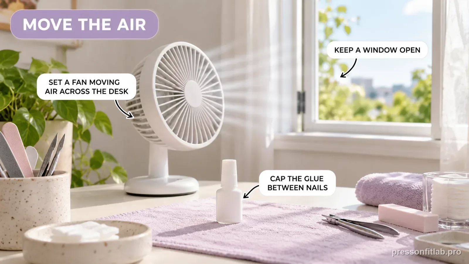 Step detail illustration: Ventilation matters during application.
