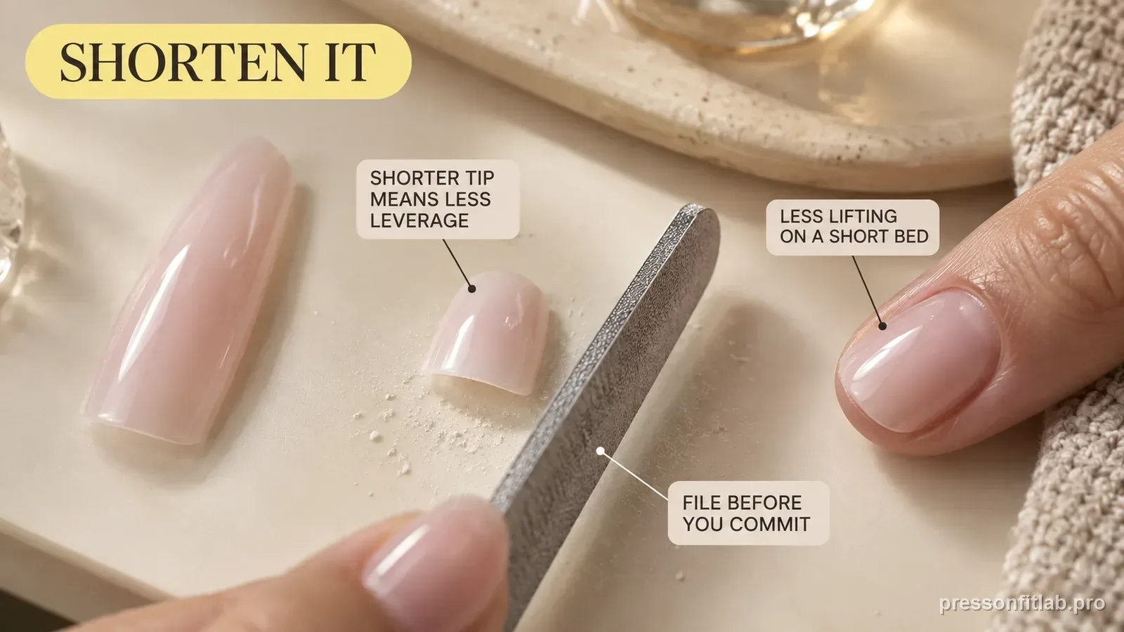 Step detail illustration: Control leverage with shorter length.
