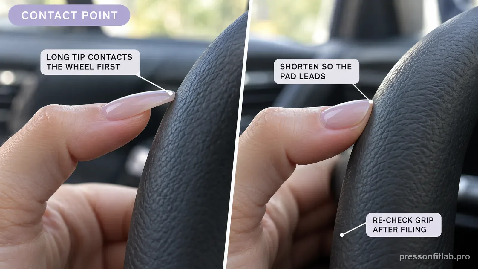 Step detail illustration: Length changes the first contact point.