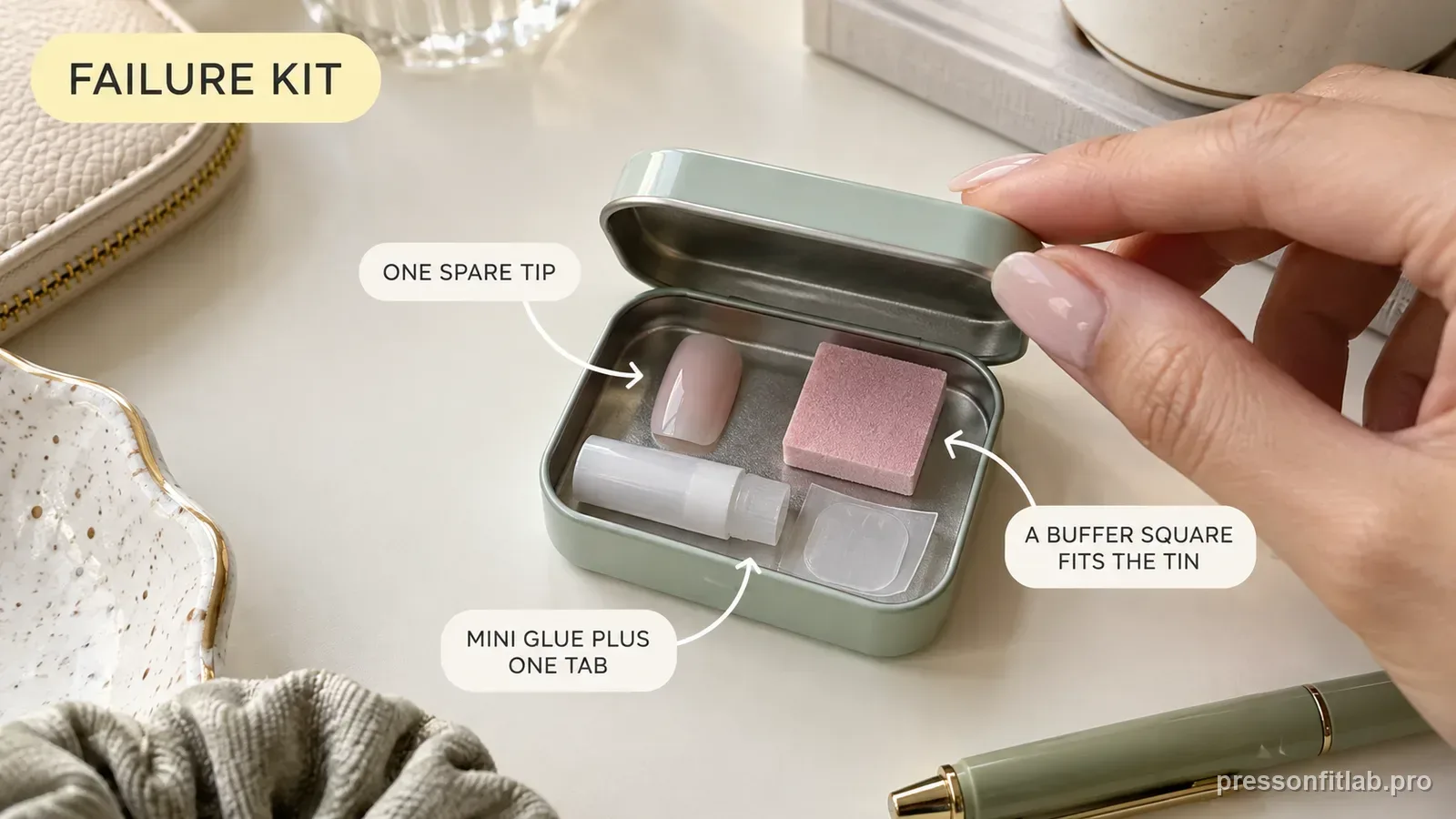 Step detail illustration: Carry a tiny failure kit.