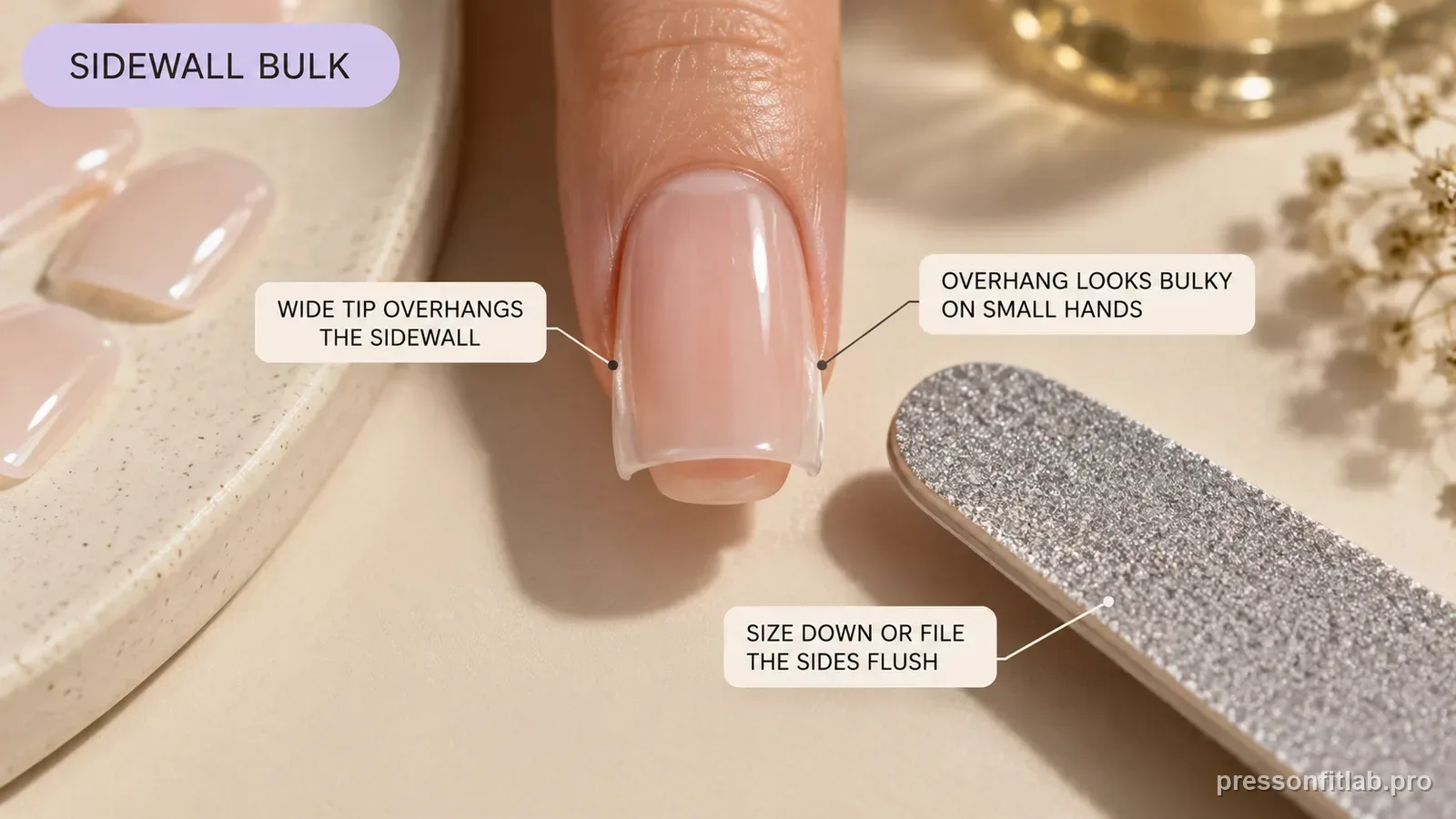 Step detail illustration: Watch sidewall bulk on small hands.