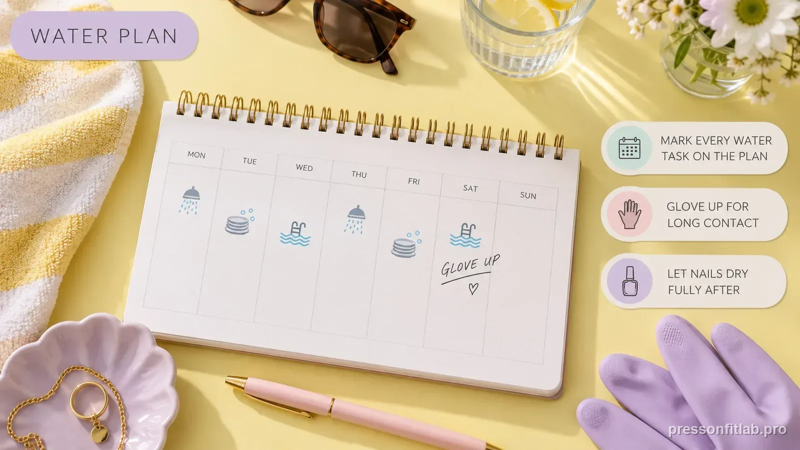Step detail illustration: Build water exposure into the schedule.