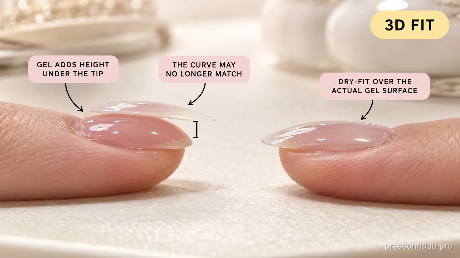 Step detail illustration: Gel also changes three-dimensional fit.