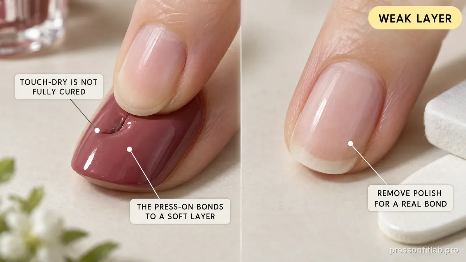 Step detail illustration: Touch-dry polish may still be a weak layer.