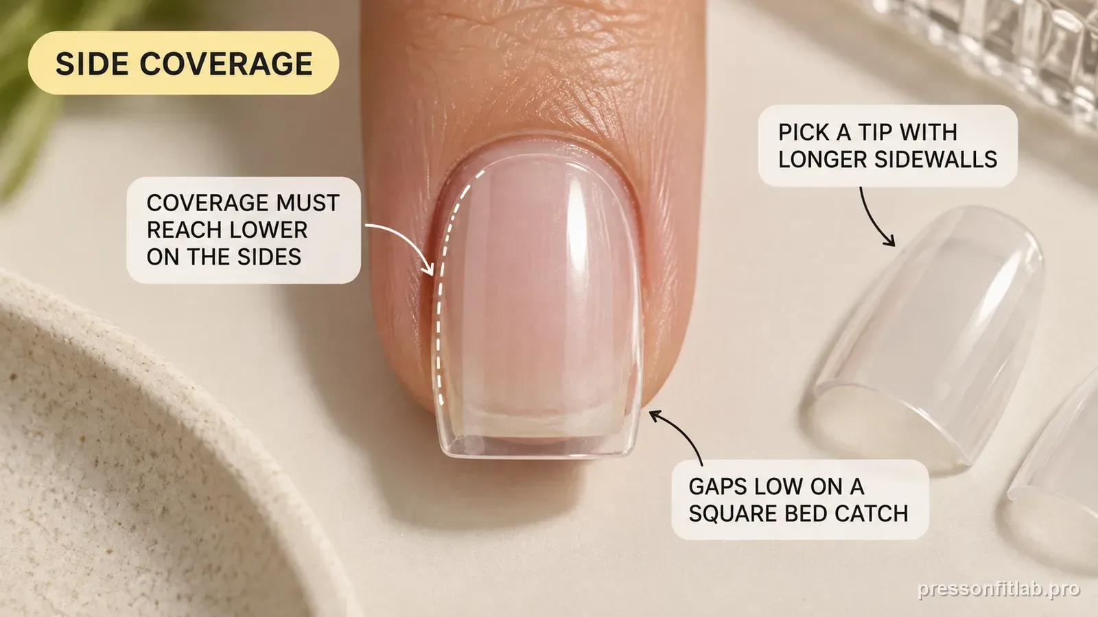Step detail illustration: Square beds need coverage farther down the sides.