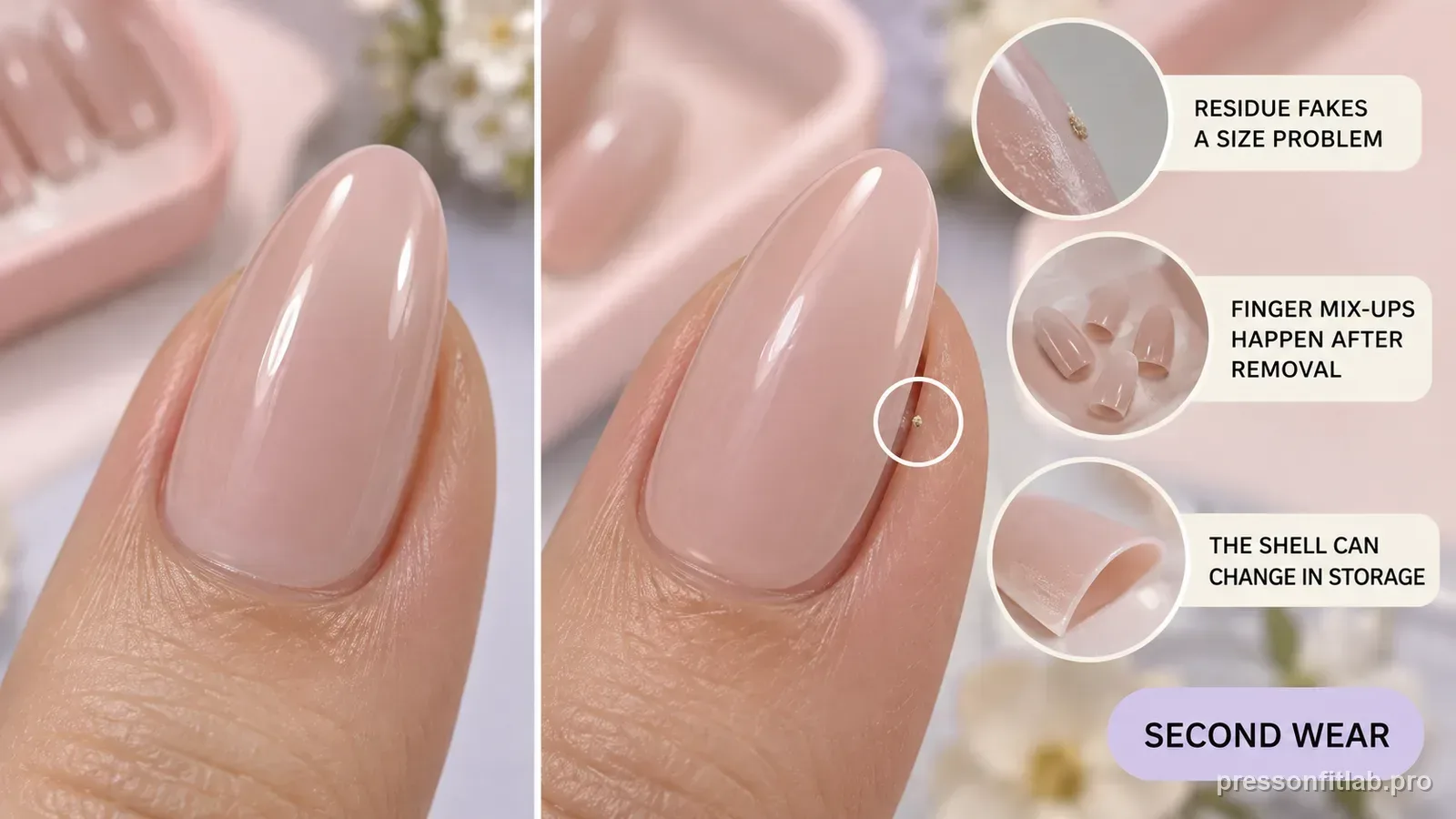 Annotated press-on fit diagram for: Why Reused Press-On Nails Fit Differently the Second Time.